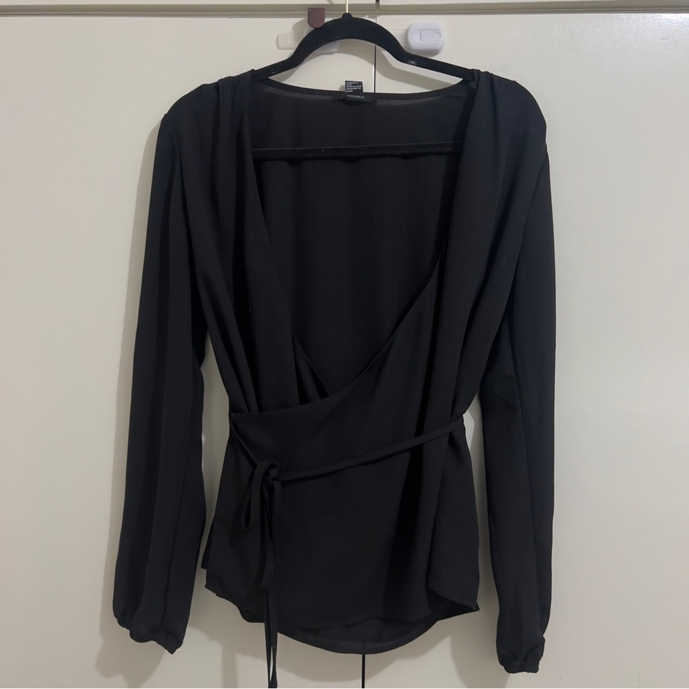 Forever 21 Black Long Sleeve Wrap Blouse